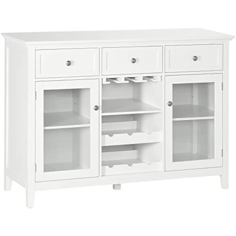 Armadietto da bar con 3 cassetti, portabottiglie da 6 bottiglie, portabottiglie, porta in vetro, credenza buffet, armadietto per vino, bianco