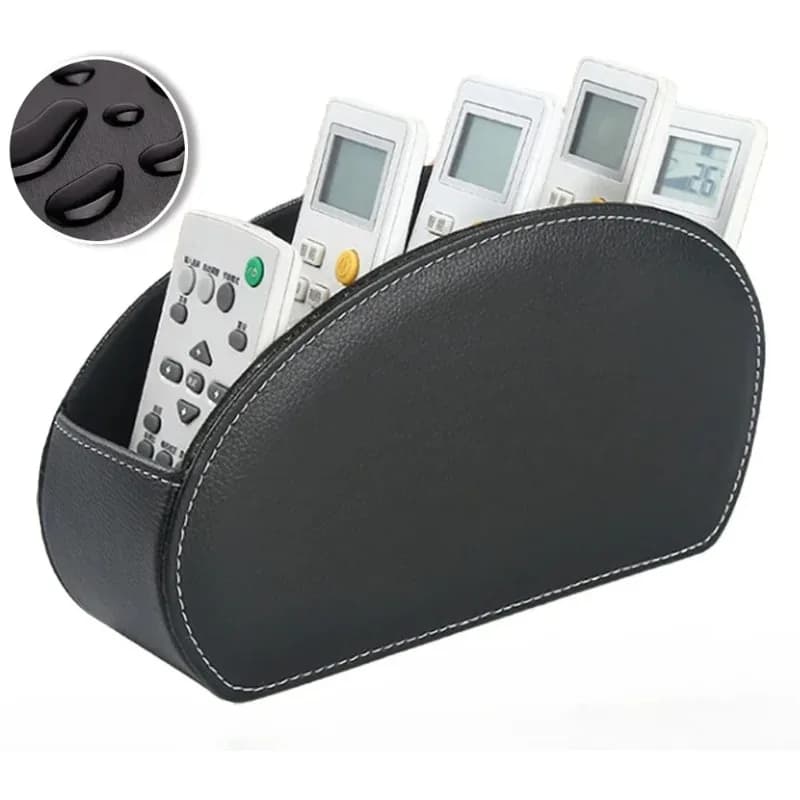 Scatola portaoggetti in PU nera - Organizzatore a 5 scomparti per telecomando, forniture per ufficio e cosmetici, custodia multifunzionale da tavolo