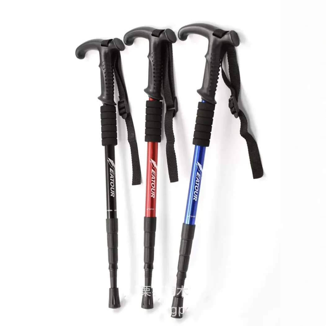 Telescopic Trekking Stick in Aluminium Alloy Four Sections with T Handle for Hiking and Travel