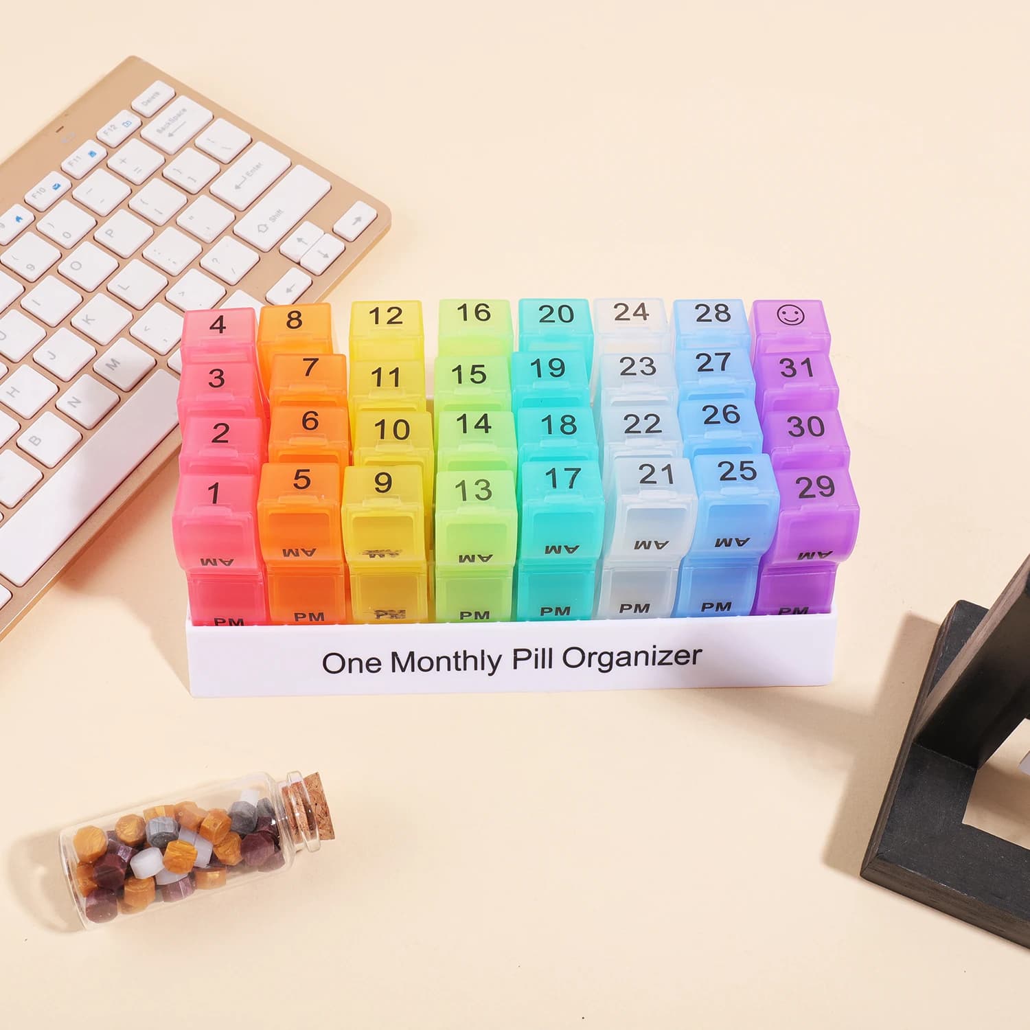 Monthly Pill Organizer 31 Days Am Pm Pill Box, Rainbow Detachable Medicine Container, Daily Vitamin Storage Case For Home Travel