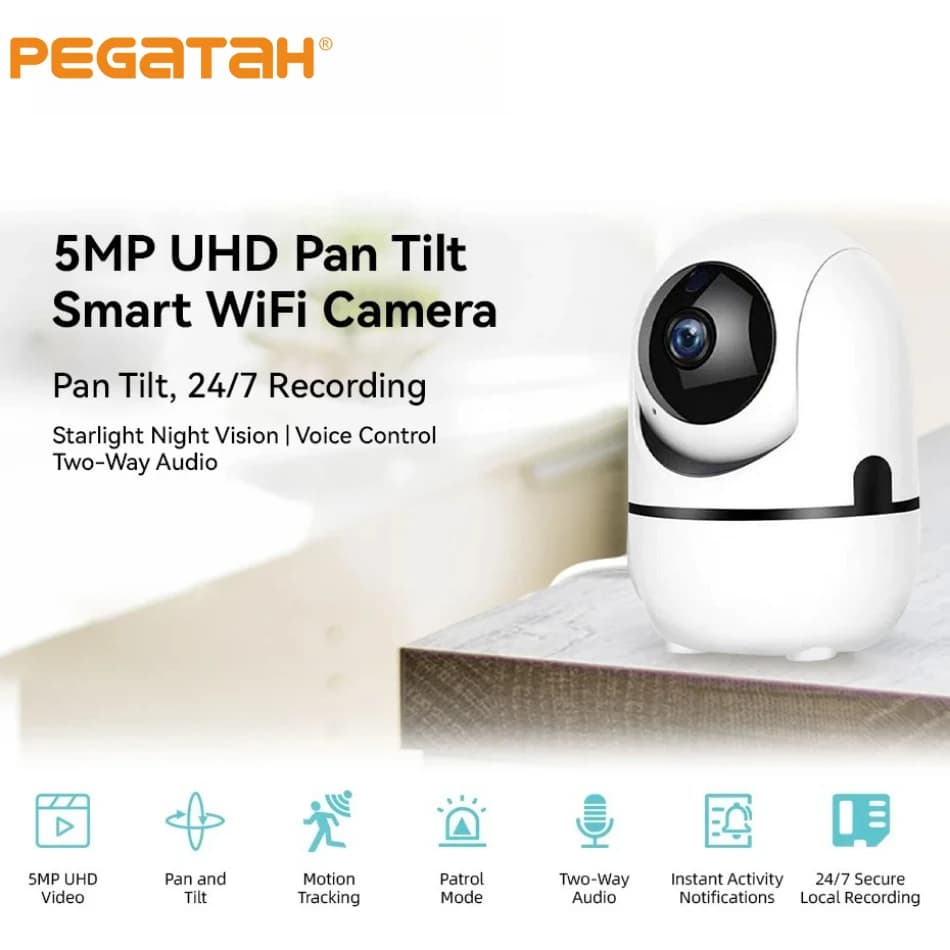 PEGATAH 2K Smart Home Baby Monitor 360° ° Telecamera di Sorveglianza PTZ con Tracciamento Automatico, Rilevamento AI e Visione Notturna
