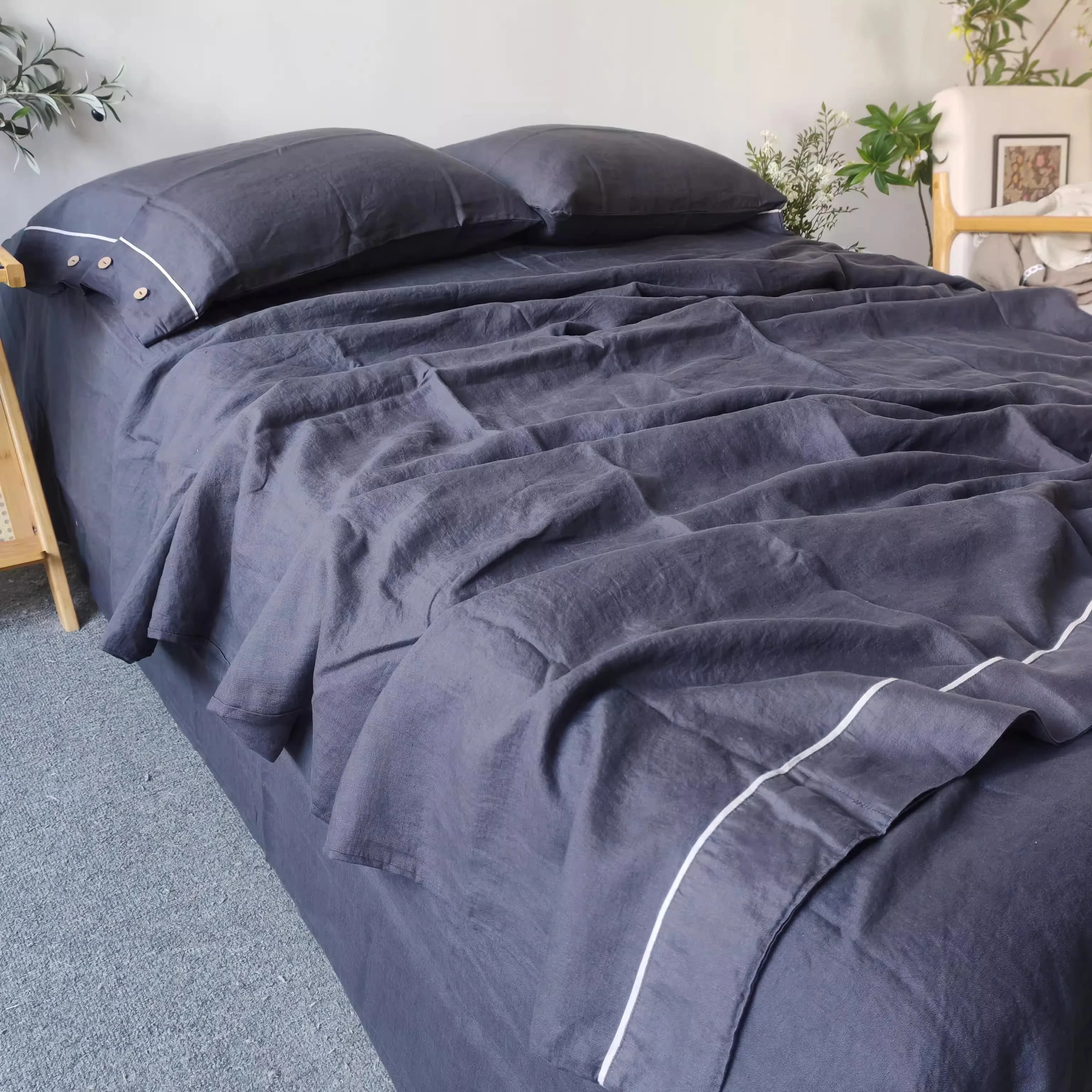 Biancheria da letto in lino francese al 100% Set biancheria da letto in puro lino Copripiumino Set lenzuolo lavato in pietra Set copripiumino Singolo Queen King Size