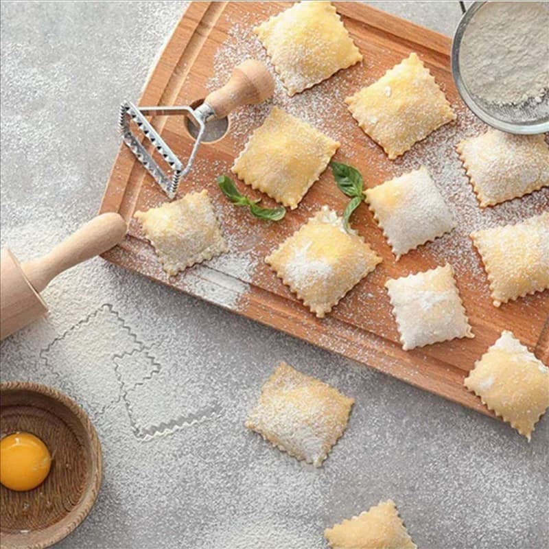 Set di taglierine per pasta per ravioli 6X, macchina per timbri per ravioli con manico in legno per ravioli, pasta, gnocchi di lasagne, Pierogi-B61B