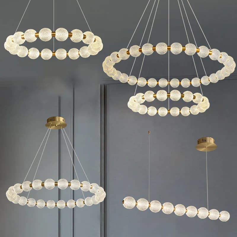 Lampada a sospensione con collana di perle nordiche lampada a sospensione moderna con sfera di vetro ad anello per soggiorno camera da letto lampada rotonda a LED in rame di lusso per la casa