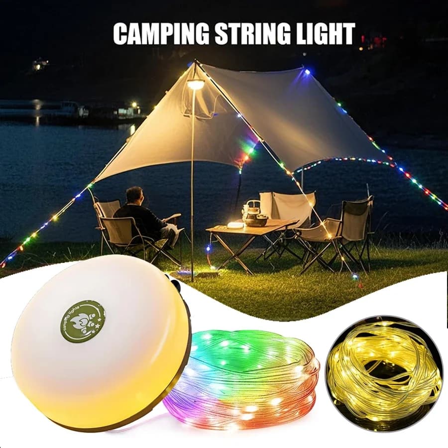 Luci da campeggio da 10 m Stringhe luminose ricaricabili 2 in 1 da esterno con 8 modalità di illuminazione impermeabili per campeggio escursionistico in cortile
