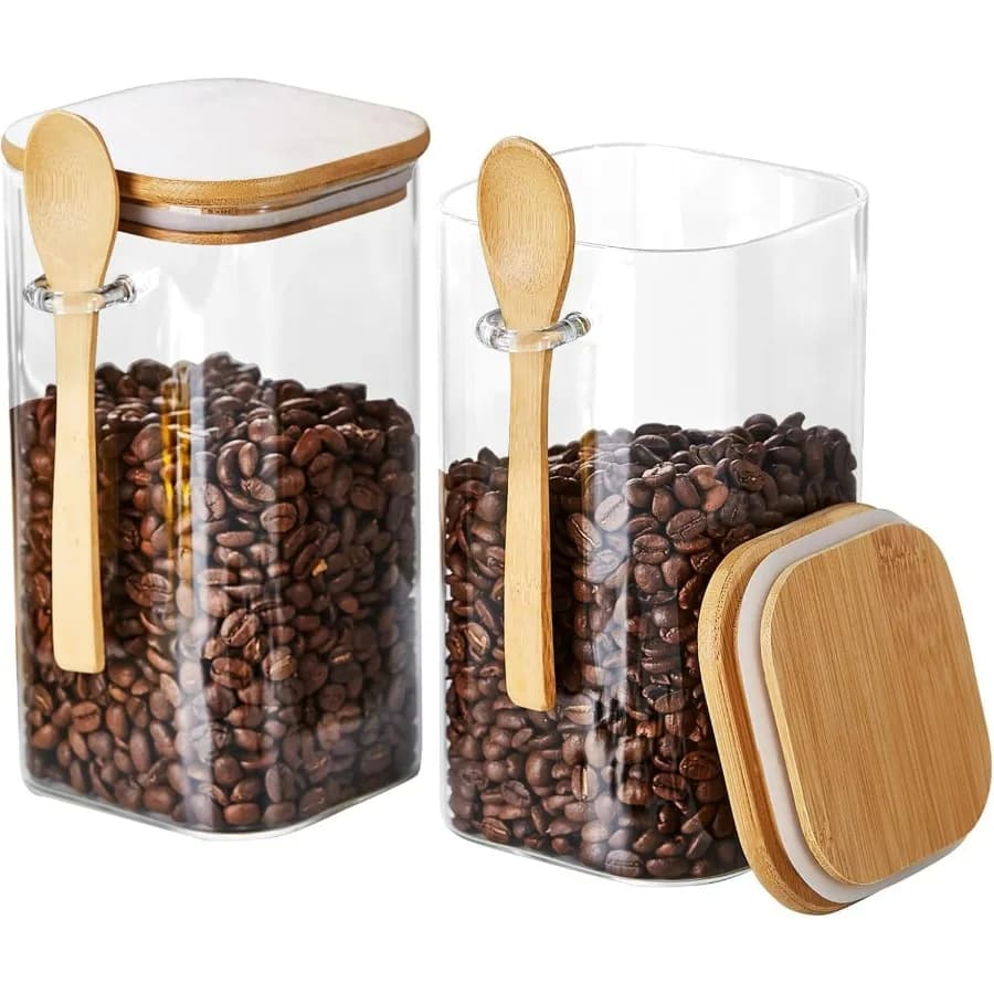 Barattoli di vetro con coperchi e cucchiai ermetici, contenitori per avena notturna da 2 pezzi con coperchi e cucchiai, contenitori per alimenti in vetro per