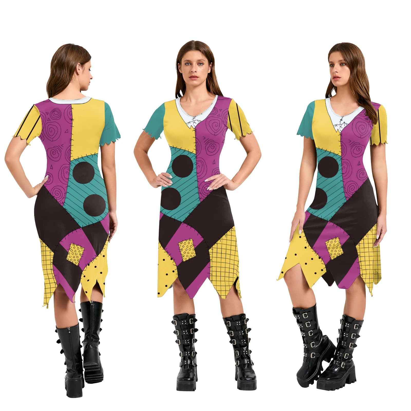 Costumes Cosplay Woman Halloween Sally Dresses Fantasia Cosplay Patchwork Dress Coordinated Dress Party Dress Leggings 2025 New