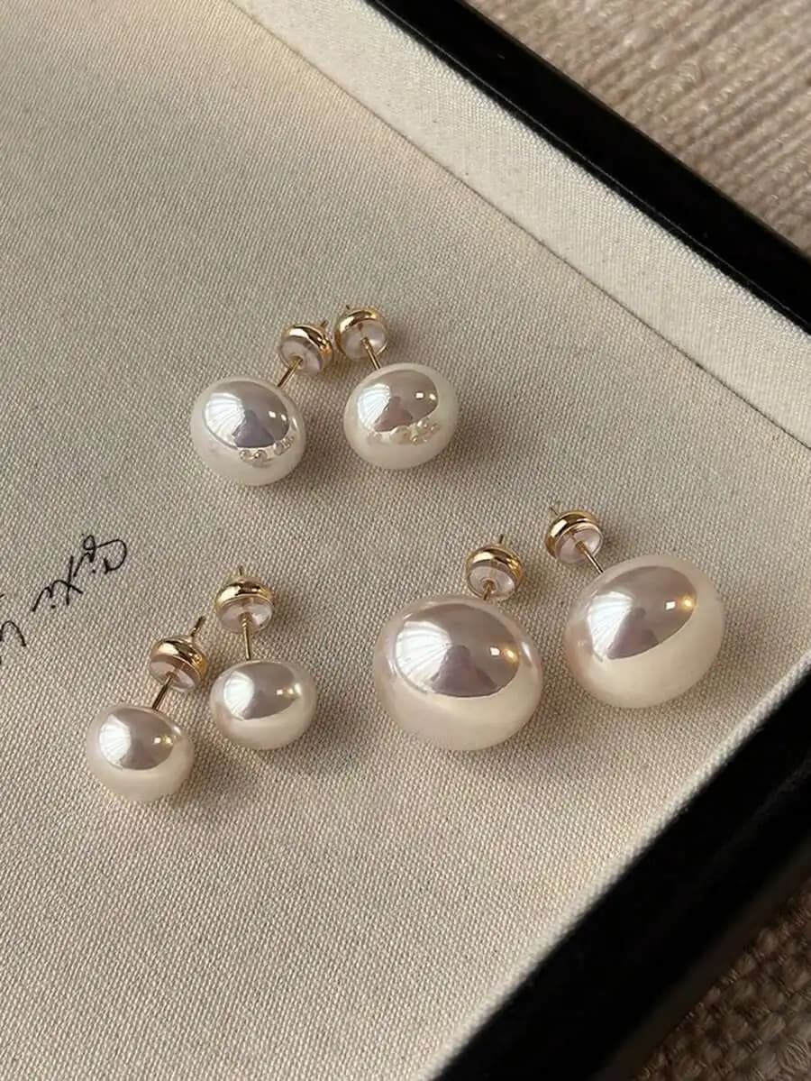3 Pairs Retro Minimalist Elegant Faux Pearl Stud Earrings Set, Chic Lightweight Earrings Suitable For Women's Daily And Holiday
