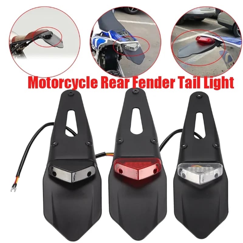 Parafango posteriore moto Fanale posteriore Dirt Bike 12V Fanale posteriore a LED Freno di arresto Lampada targa per Trail Supermoto Motocross Enduro