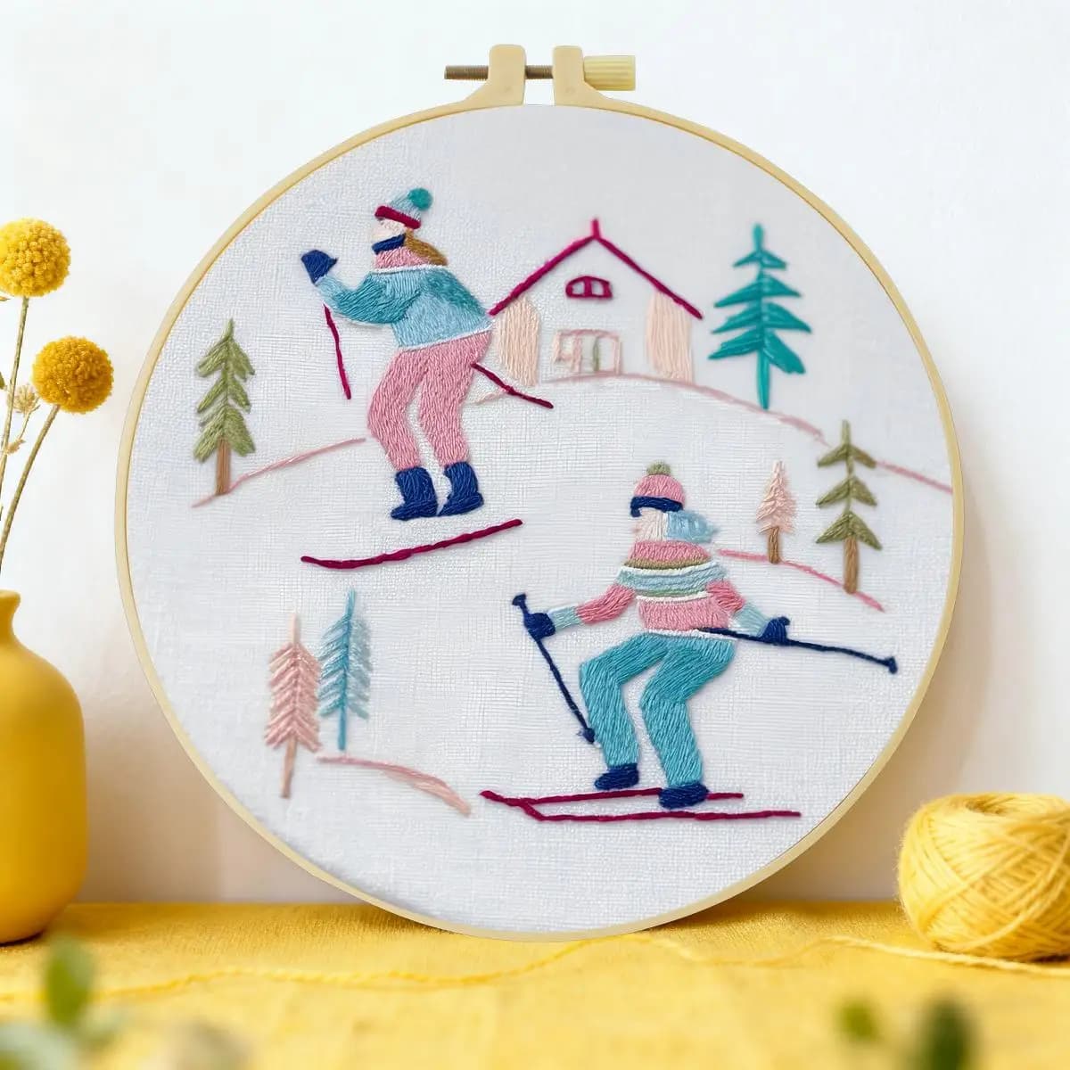 1pc 20X20CM/15X15CM 7.87/6.3inch Skiing Embroidery Starter Kit DIY Kit DIY Embroidery Kit Manualidades Needle Art Sewing Art