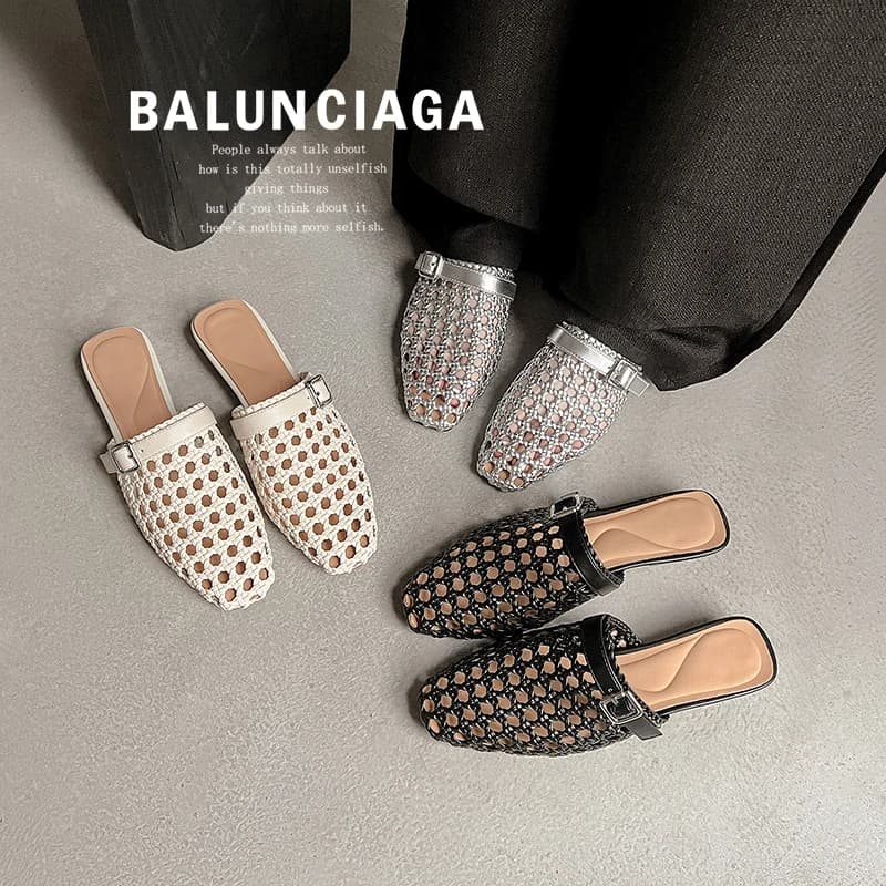 2026 new summer women sandals natural leather 22-25cm weave microfiber+cowhide+sheepskin+pigskin buckle mules women slippers