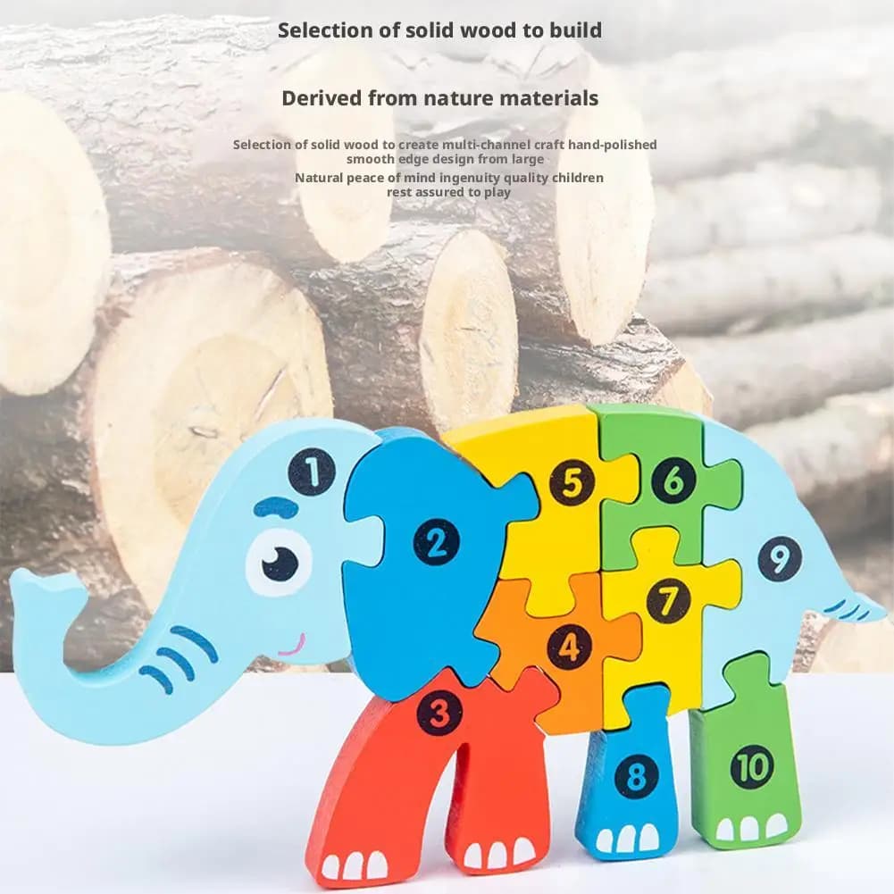 Puzzle in legno 3D Animali educativi dei cartoni animati Apprendimento precoce Cognizione Intelligenza Gioco di puzzle per bambini Puzzle in legno