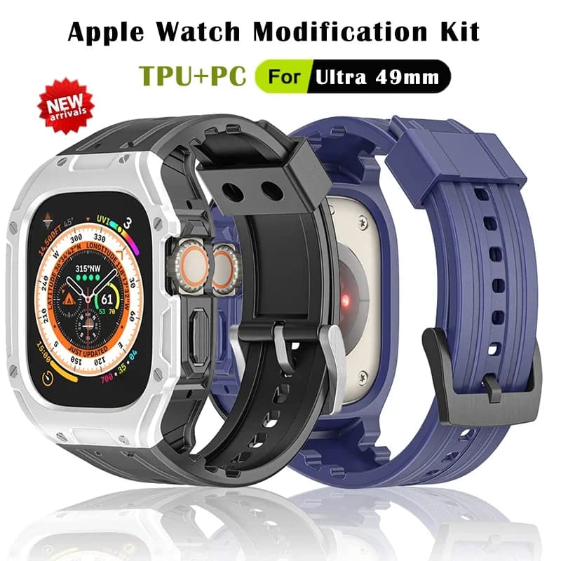 Custodia + cinturino per Apple Watch Kit di modifica Ultra 49mm per iWatch Series Ultra 2 49mm fibbia in acciaio Refit Mod cinturino sportivo