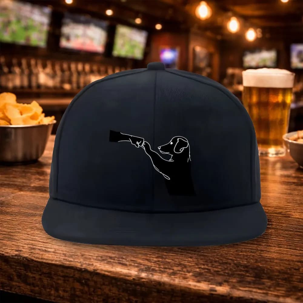New Human And Dog Fist Bump Pattern Flat Brim Hip-Hop Baseball Cap - Street Fashion Outdoor Sports Cap - Couple'S Hip-Hop Hat -
