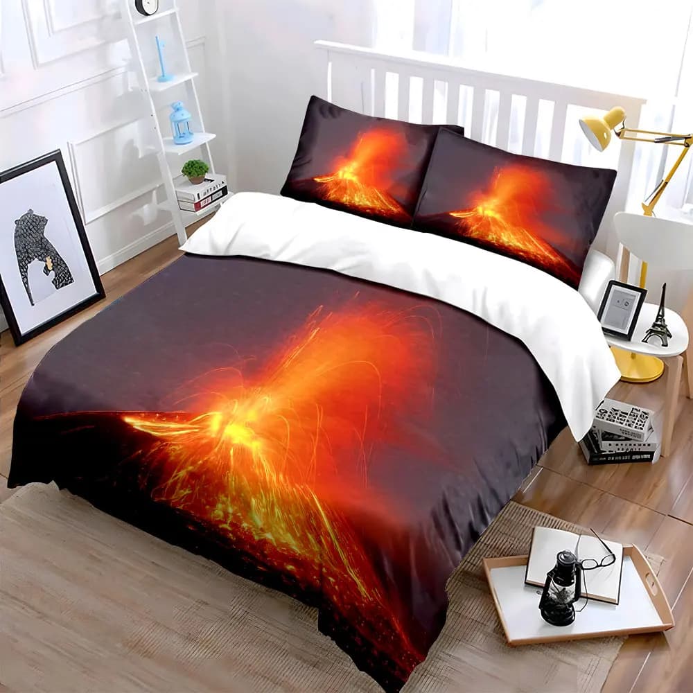 Set di biancheria da letto a tema vulcano infuocato, morbido e delicato sulla pelle, include 1 copripiumino e 2 federe, idea regalo