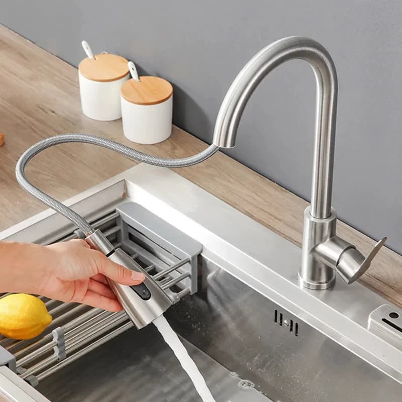 Rubinetto da cucina in nichel spazzolato monoforo estraibile miscelatore per lavello da cucina rubinetto per spruzzatore a flusso miscelatore per testa montato sul ponte rubinetto caldo e freddo