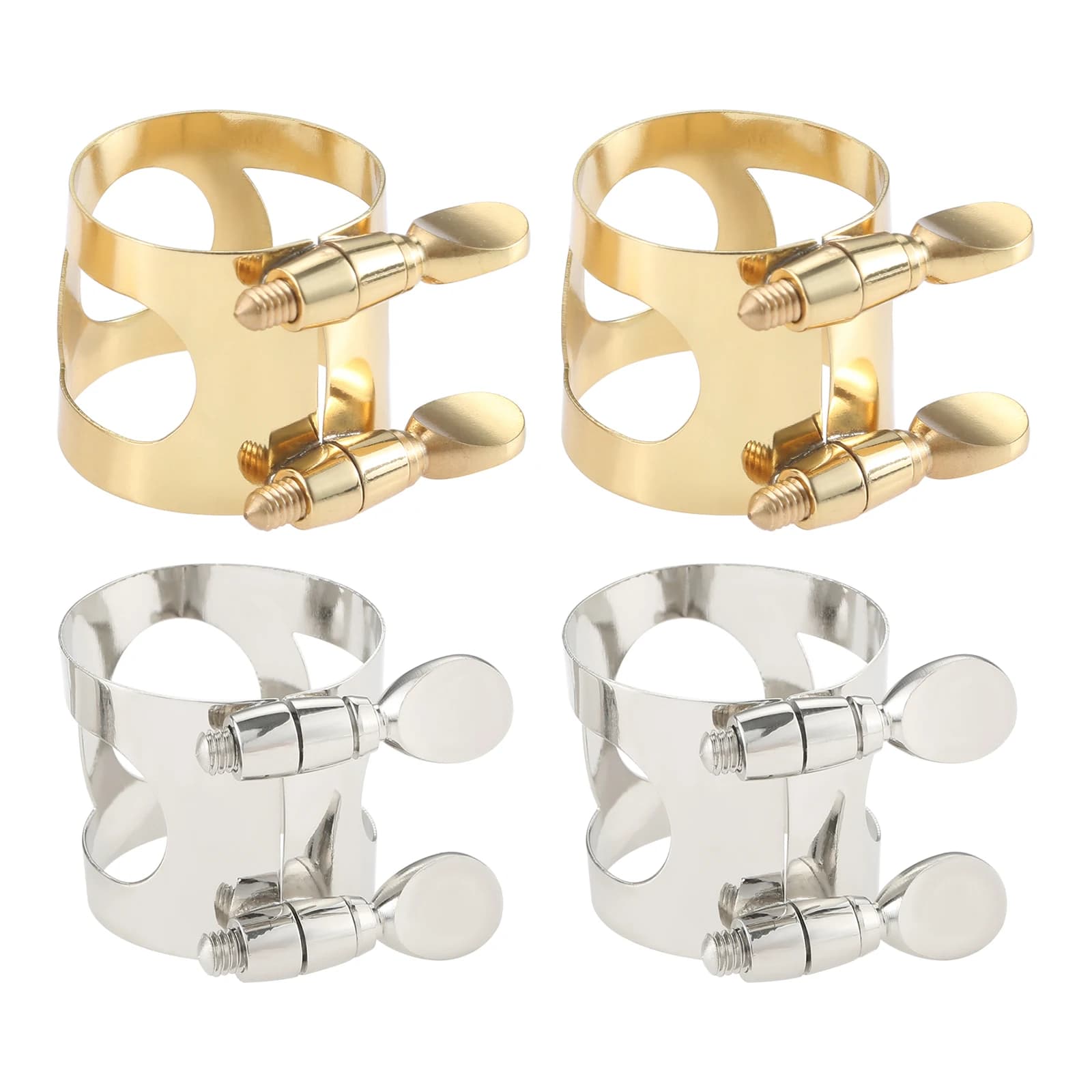 2pcs Sax Saxophone Mouthpiece Ligature Clip Gold/silver Alto Saxophone Ligature Metal Ligature Clip Clamp with Adjustable Screw
