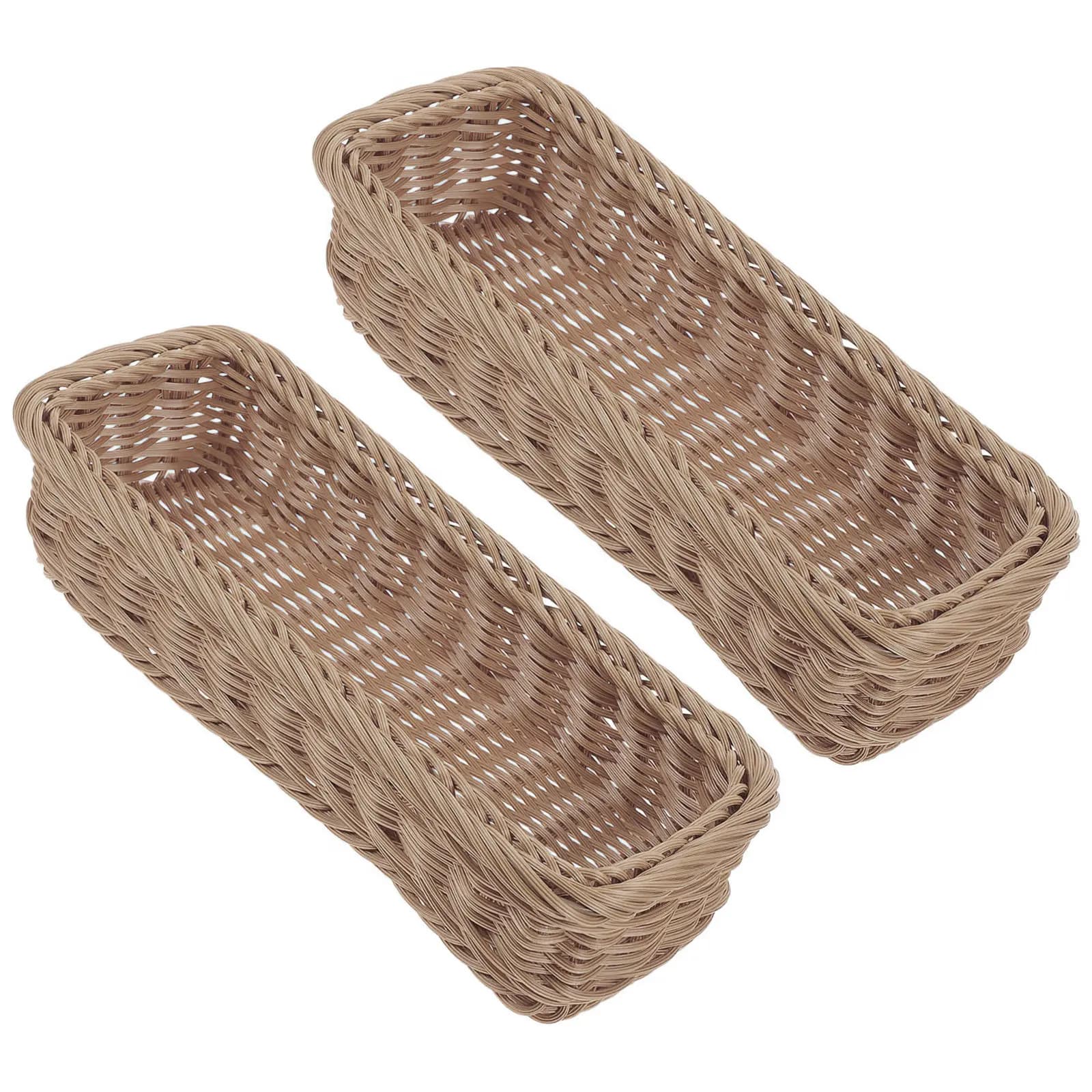 Set di 2 Cestini Portaposate Rustici Intrecciati in Plastica, Organizzatori per Cucina, Tavolo, Scrivania, Hotel, Decorazione, Snack, Frutta, Spezie
