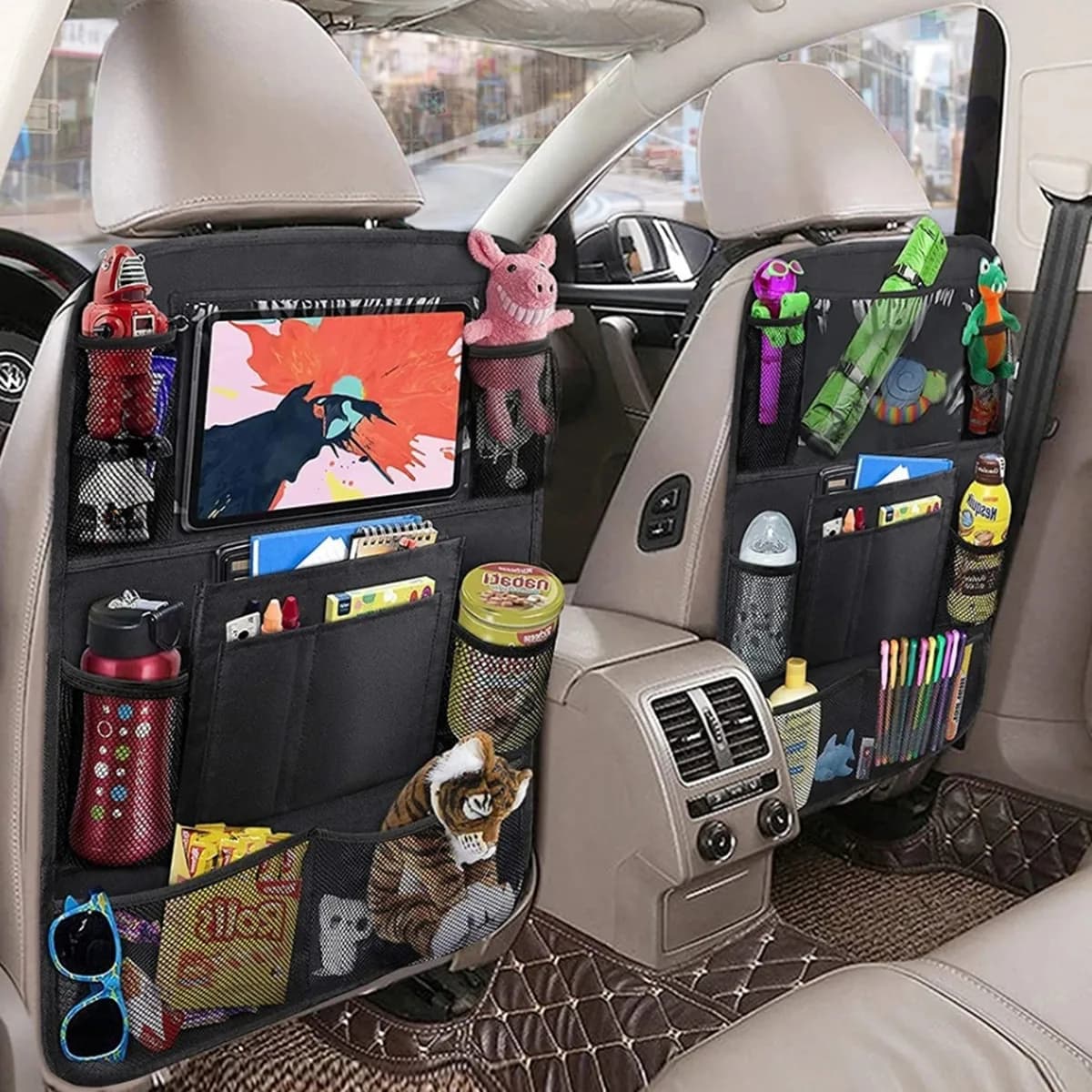 Organizzatore per seggiolino auto 1PC Borsa portaoggetti multitasche con schienale in tessuto Oxford multifunzionale con protezione per supporto tablet per bambini