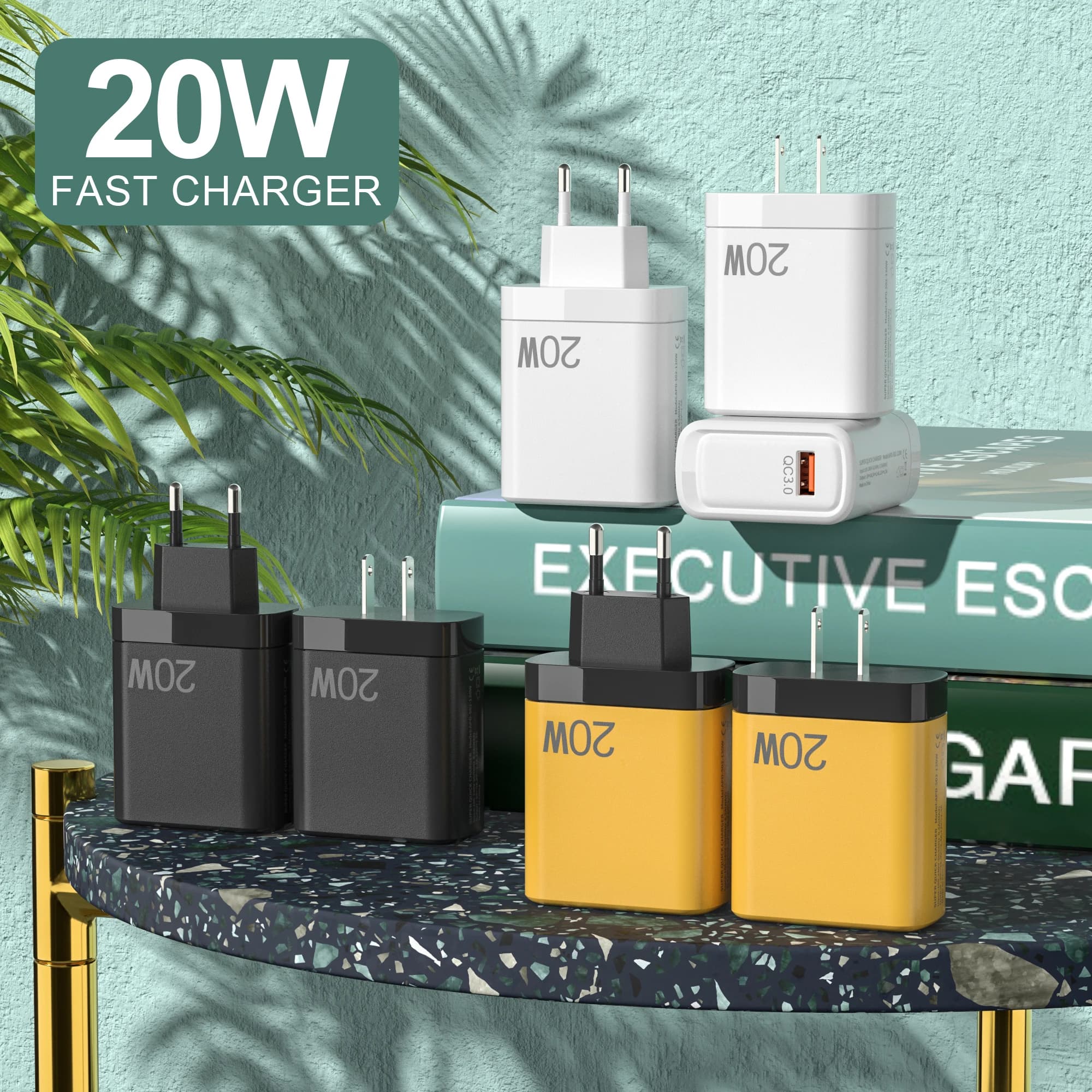 20W USB C Fast Charger 1-Port PD QC 3.0 Wall Charger Adapter EU/US Portable Travel Charger for iPhone 15 Samsung Xiaomi Huawei
