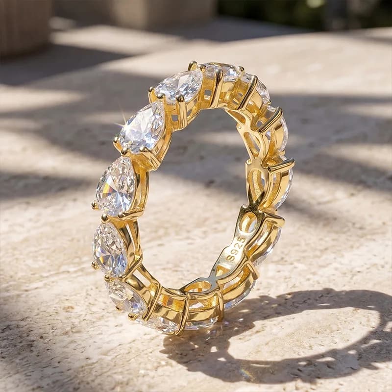 Anelli di Fidanzamento CEICI con Moissanite Taglio a Pera 3.5X5MM, Argento S925 Placcato Oro 18K, Gioielli Raffinati per Donne, Regalo per Feste