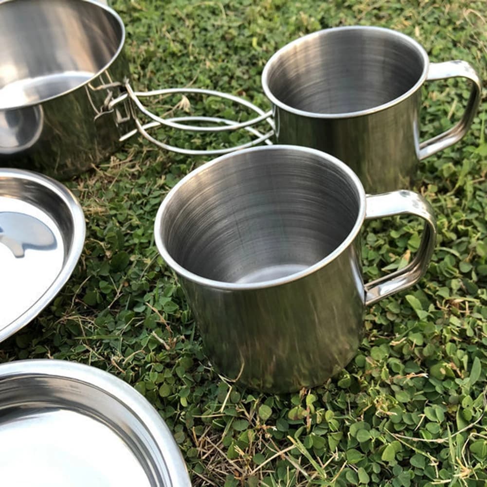 12,5 cm D, 5,7 cm H Pentole da campeggio Kit da cucina per esterni da 8 pezzi Kit fornello da esterno Pentole da 8 pezzi facili da trasportare