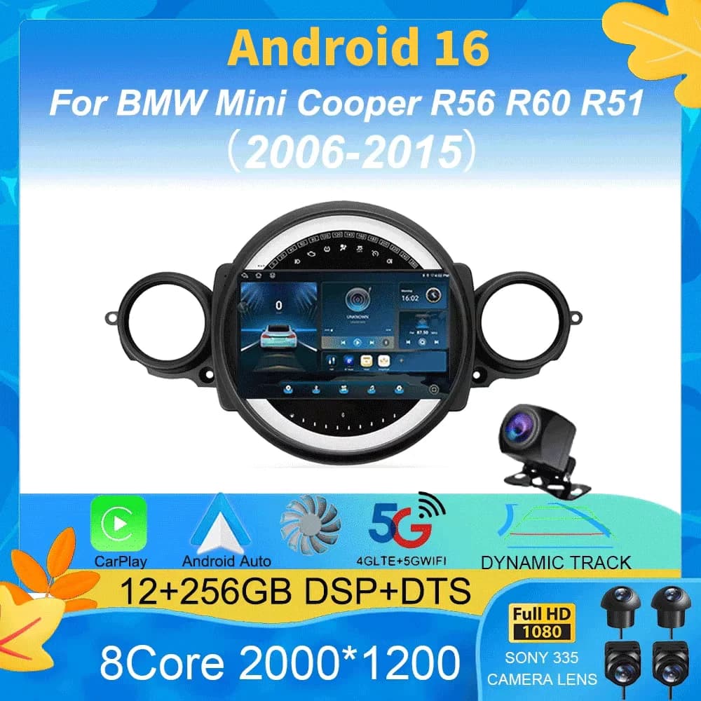 Autoradio Android 16 per BMW Mini Cooper R56 R60 R51 2006 - 2015 GPS Carplay Navigazione Stereo Auto DSP BT DVD Lettore Multimediale