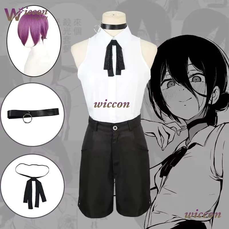 Wona Reze Cosplay Costume Wig Anime Chainsaww Man Outfits Suit Shirt Tie Short Neck Ring Women Roleplay Uniform Halloween‌