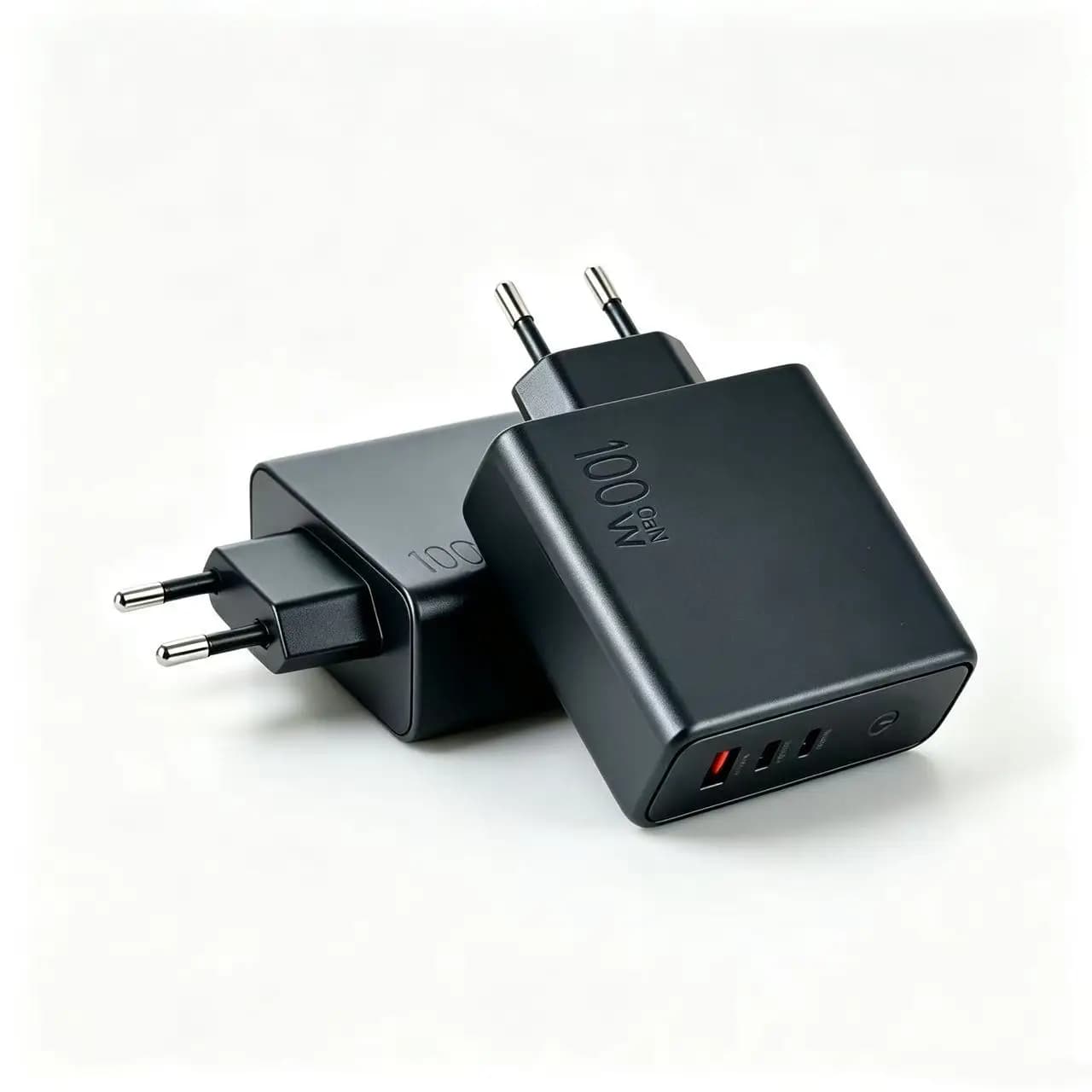 100W GaN Wall Charger, 2 USB-C + 1 USB-A 3-Port Fast Charging, Non-Foldable Fixed Plug PD PPS Charger for Laptop iPhone Samsung