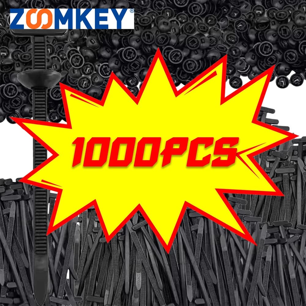 1000Piece Nylon Cable Tie Buckle Auto Fastener Screw Replacement Clip Car Fender Trunk Engine Guard Panel Wire Management