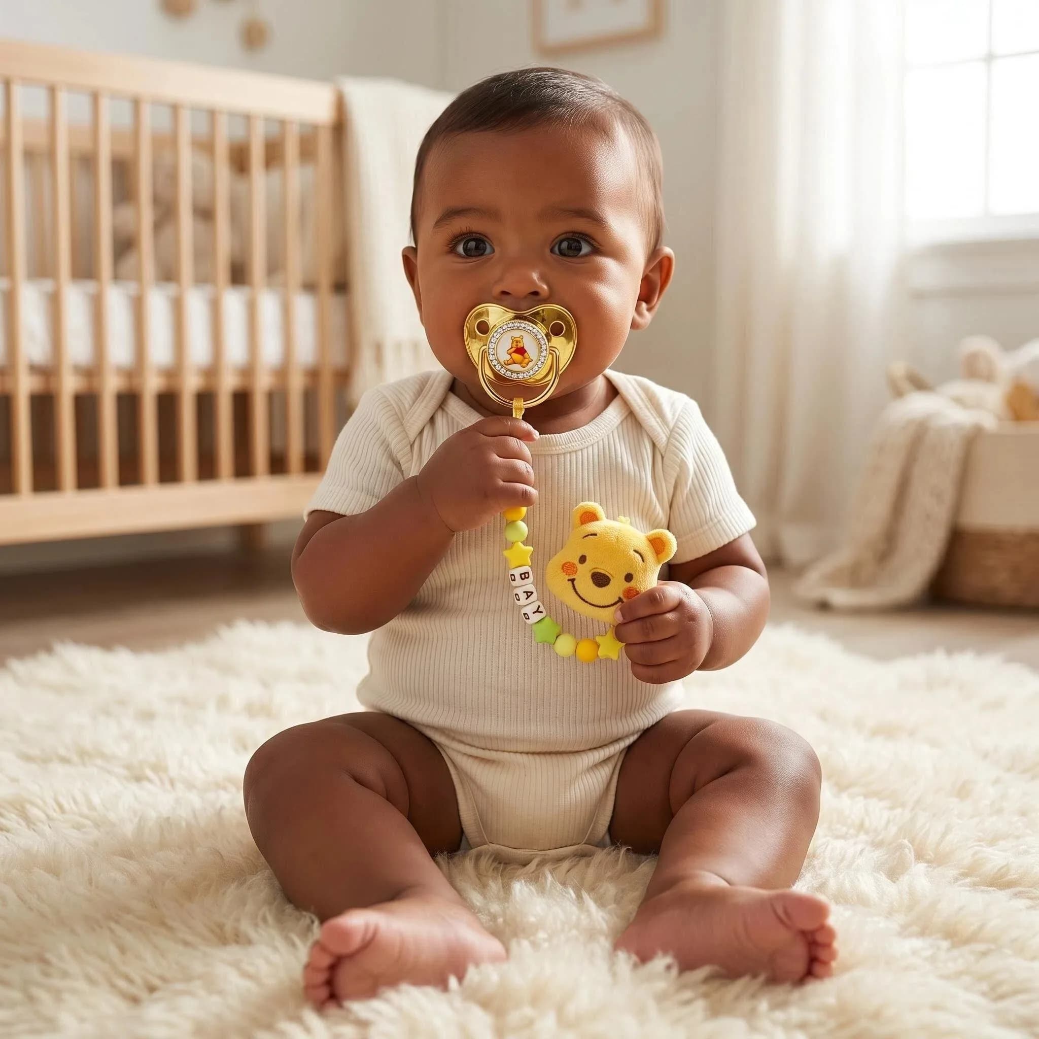 Soft Silicone Baby Soother Pacifier with Dust Cover & Stylish Pacifier Chain Kawaii Infant Chew Nipple Calming for Fussy Newborn