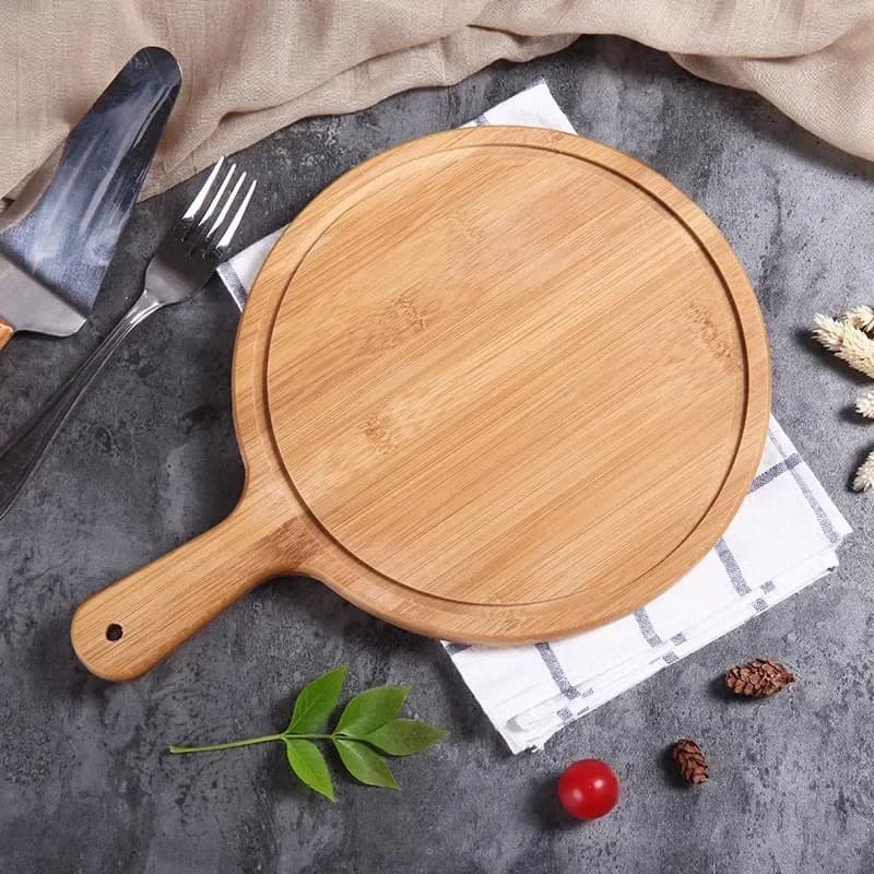 Tavola per pizza in legno rotonda con teglia per pizza a mano Tagliere per pietra per pizza Piatto per pizza Torta Bakeware Utensili da cucina