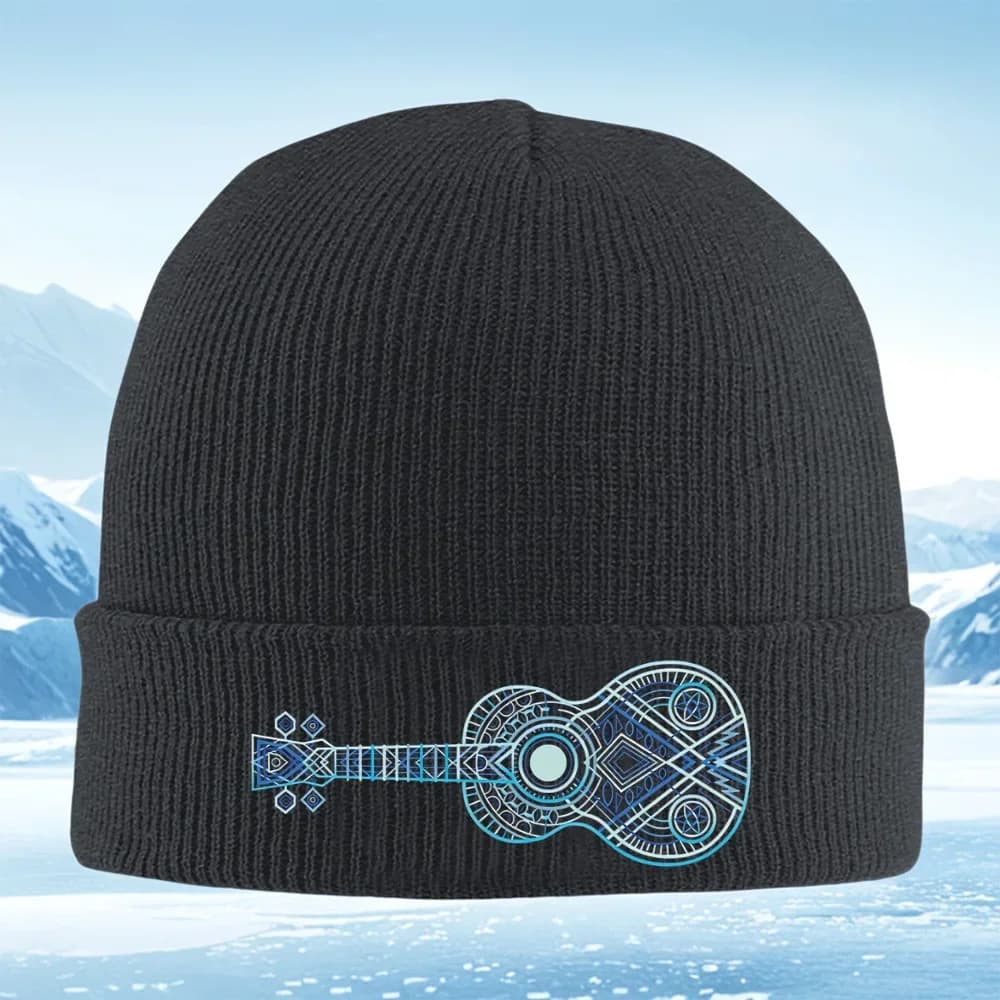 2026 Geometric art design ukulele with circles Men Women Unisex Knitted Hat Beanie Pullover Cap Winter Thermal Warm Christmas Ou