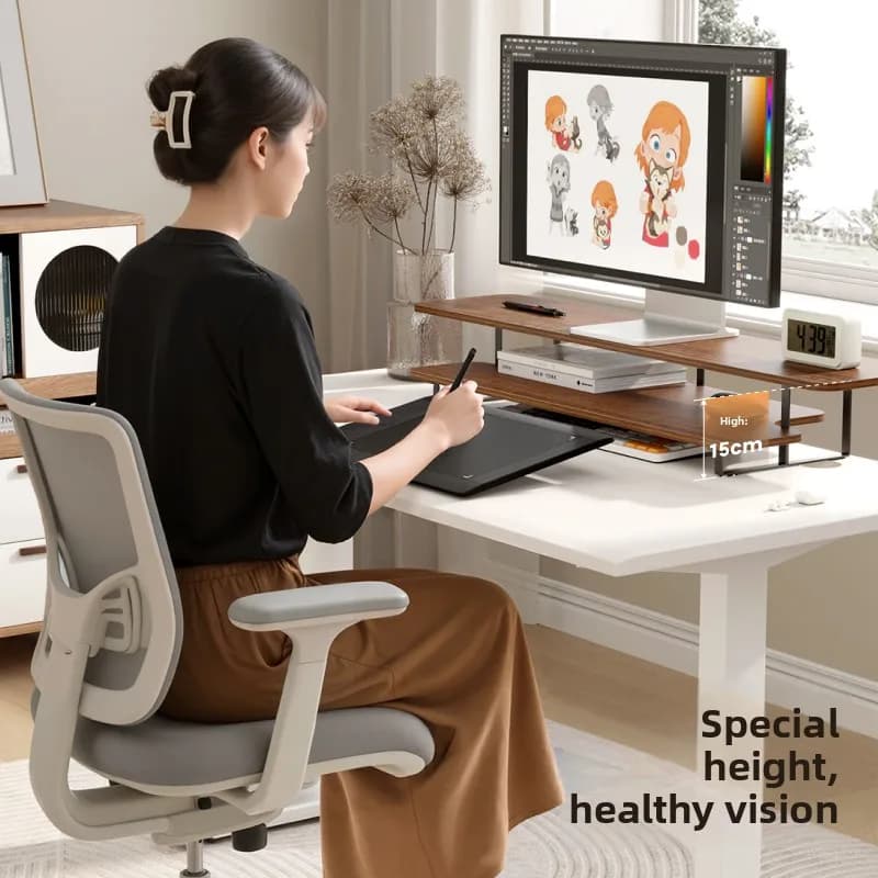 Desktop computer support with monitor support with wood vein with double layer storage shelf Laptop support Office desk organizer