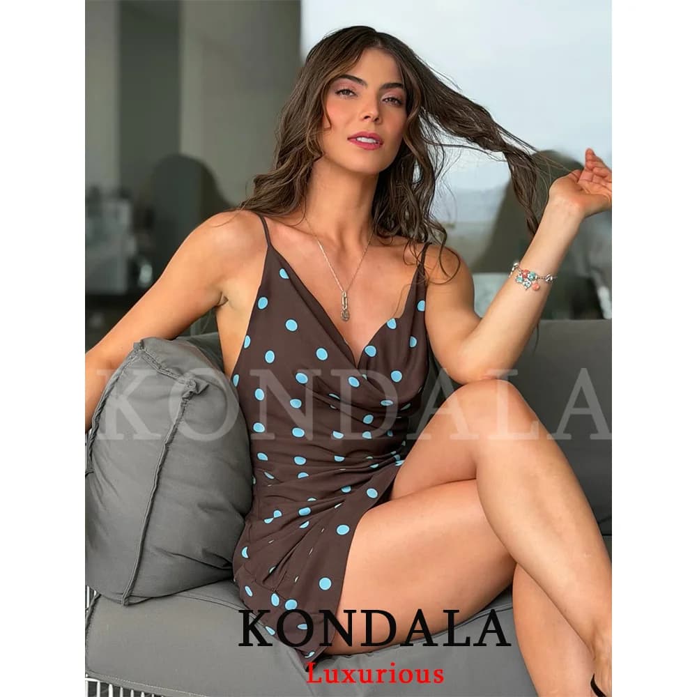 KONDALA Holiday Sexy Chic Women Mini Dress Dot Sleeveless Backless Camis Party Dress Fashion 2026 Spring Summer Night Out Dress