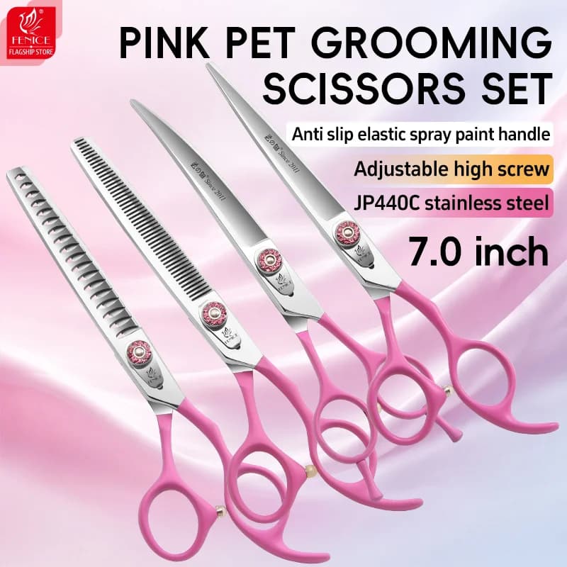 Fenice Hot Selling Professional 7Inch Pink JP440C Pet Grooming Scissors with Anti-loosening Handle Dog Hair Trimming Tools