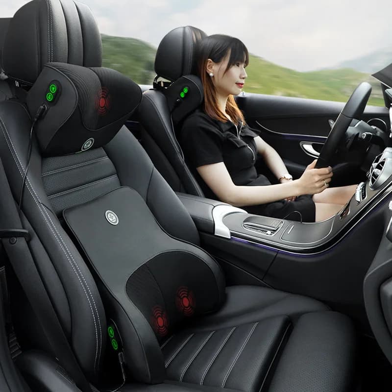 Cuscino per il collo con massaggio a vibrazione per auto Cuscino per supporto per auto intelligente elettrico Cuscino lombare Cuscino per schienale per poggiatesta per seggiolino auto da viaggio