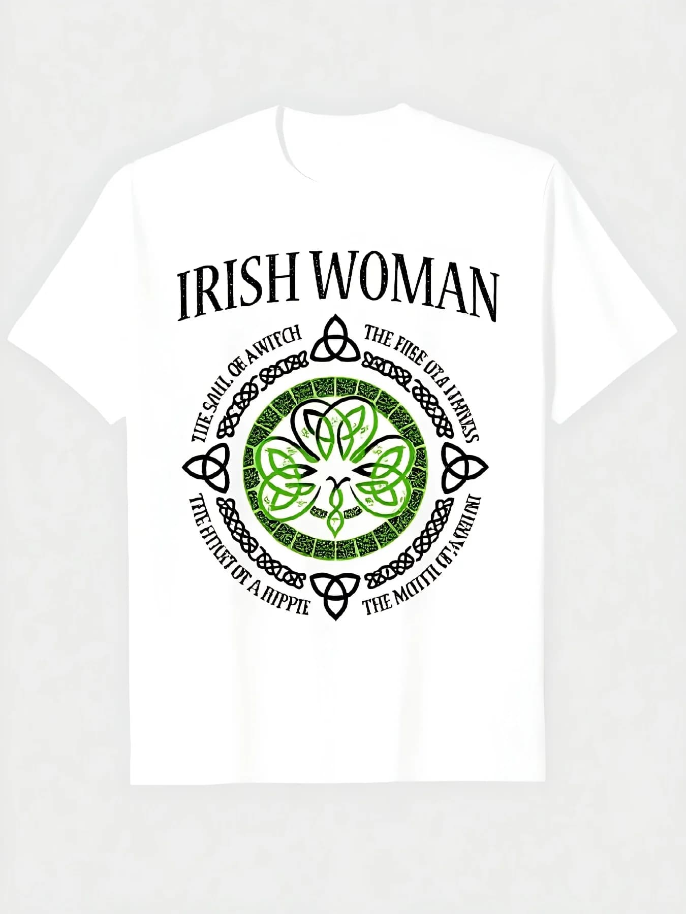 T-shirt in cotone Irish Witch Soul Clover per il giorno di San Patrizio in nero, casual a maniche corte