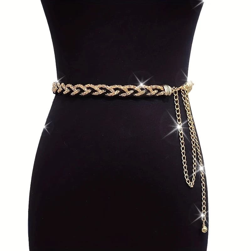 Braided Gold Chain Waist Belt Adjustable Tassel Ball Drop Waist Chain For Dresses