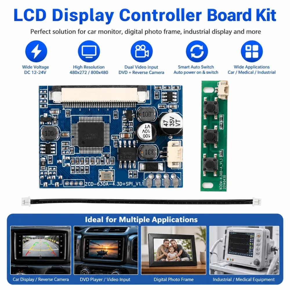 Scheda driver per display LCD da 4,3/5 pollici, modulo display LCD 480×272/800×480 per cornici digitali audio-visuali per autoveicoli
