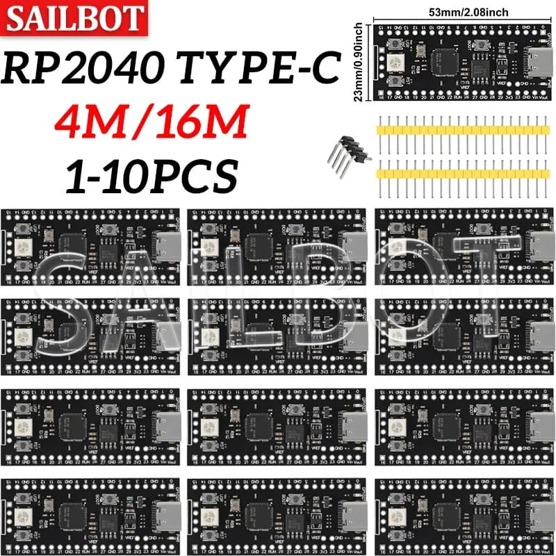 RP2040 Carte De Base TYPE-C USB-C Pour Carte De Base Raspberry 4 Mo/16 Mo RP2 Raspberry Pi Pico Micropython Mppt Modulo 5 pezzi