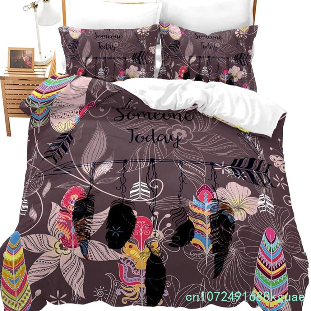 Dreamcatcher Bedding Set Bohemian Colorful Feather Duvet Cover Set Microfiber Exotic Flowers Quilt Cover Twin Double Queen Size