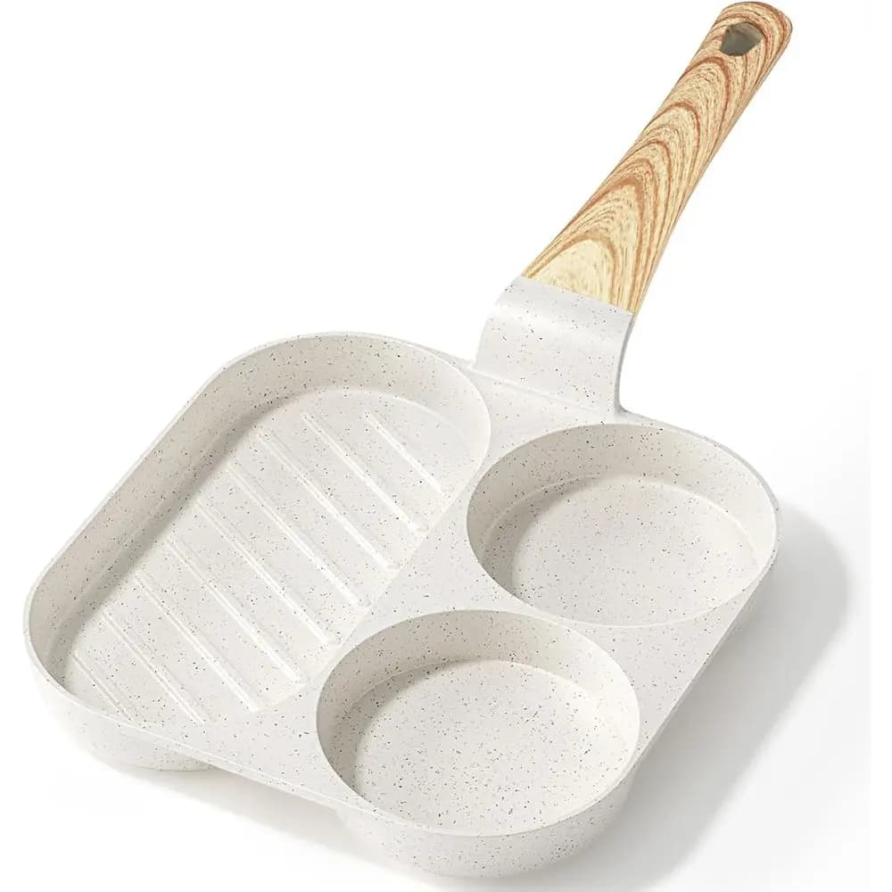 3-in-1 non-stick pan for Breakfast and Homes, 7.9 Inches with Heat Resistant Handle, Compatible with All Types of Stoves, White