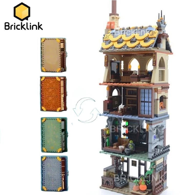 Bricklink MOC Libro Magico 4 in 1 Trasforma Torre Magica Hogwartsing Moment 76382 76383 76384 76385 Set Building Blocks Giocattoli Regalo