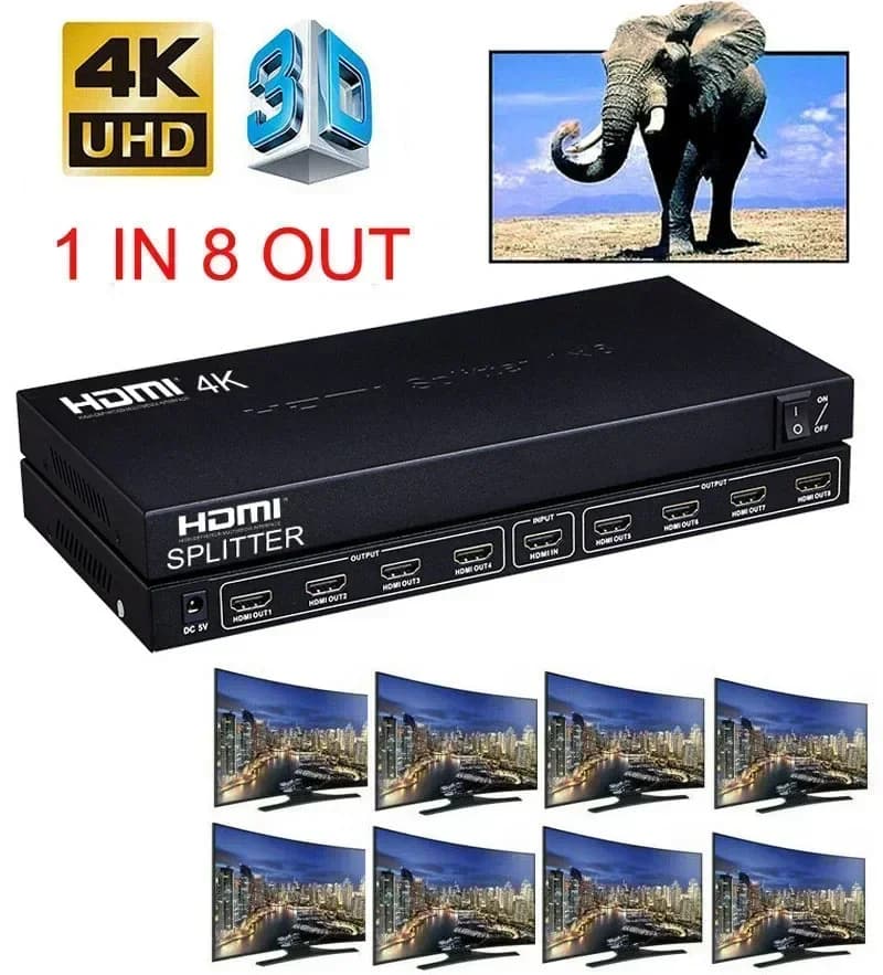 Splitter HDMI 4K 1x8 Convertitore distributore audio video splitter schermo 1 ingresso 8 uscite per PS4 DVD Laptop PC per proiettore TV