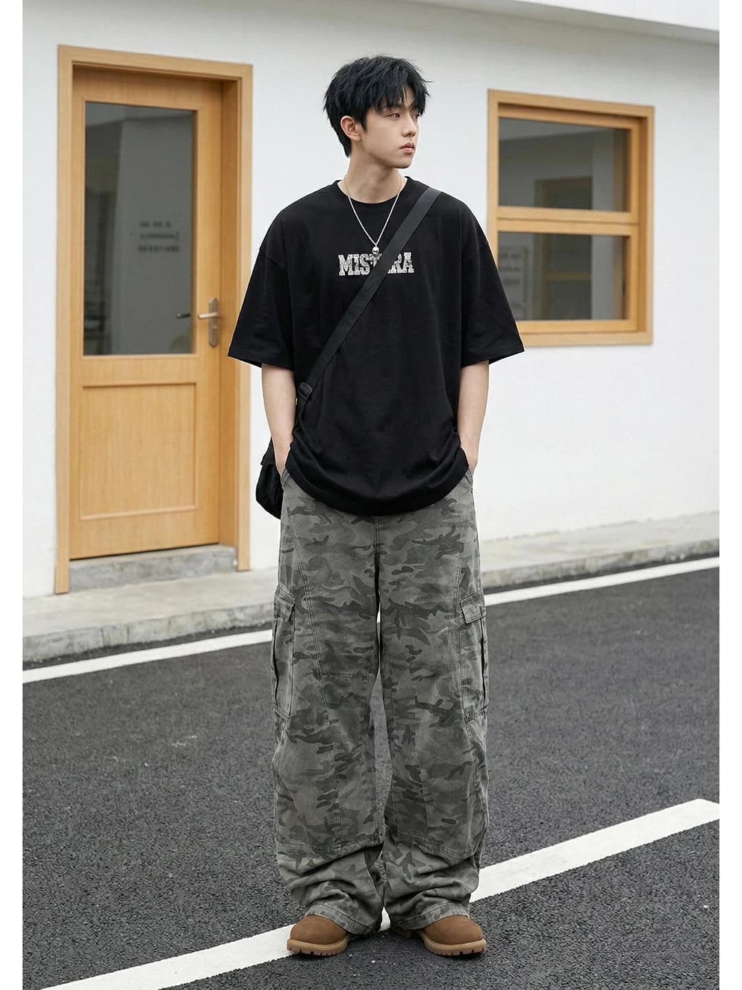 American High Street Camouflage Pants Men's Youthful Handsome Carpenter Jeans Large Pocket Flared Denim mid Waist Zipper