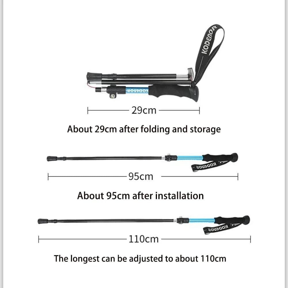 Ultralight Aluminum Foldable Trekking Stick, 5 Adjustable Sections with External Block, for Men and Women, External Use