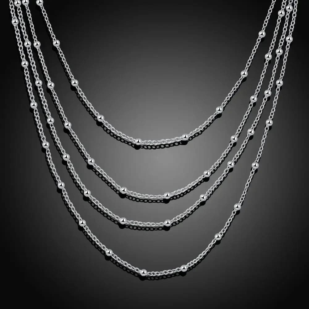 Collane originali in argento sterling 925 per donna Perline multistrato Catena in argento 925 Collana girocollo per gioielli per regalo di festa di nozze