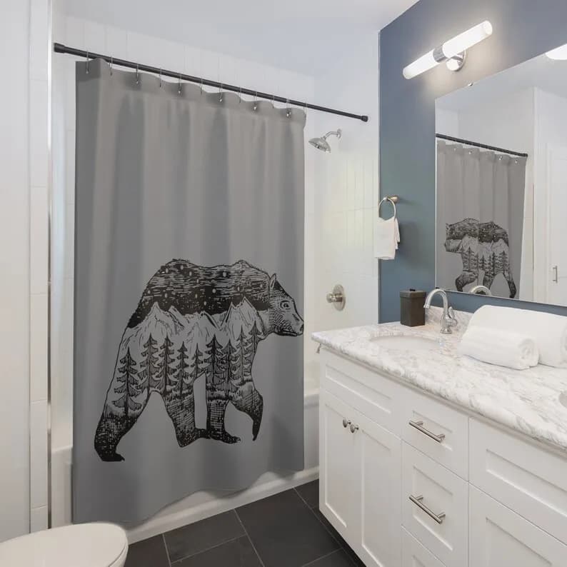 Tende da doccia a tema Wilderness Bear: perfette per cabine, amanti della natura