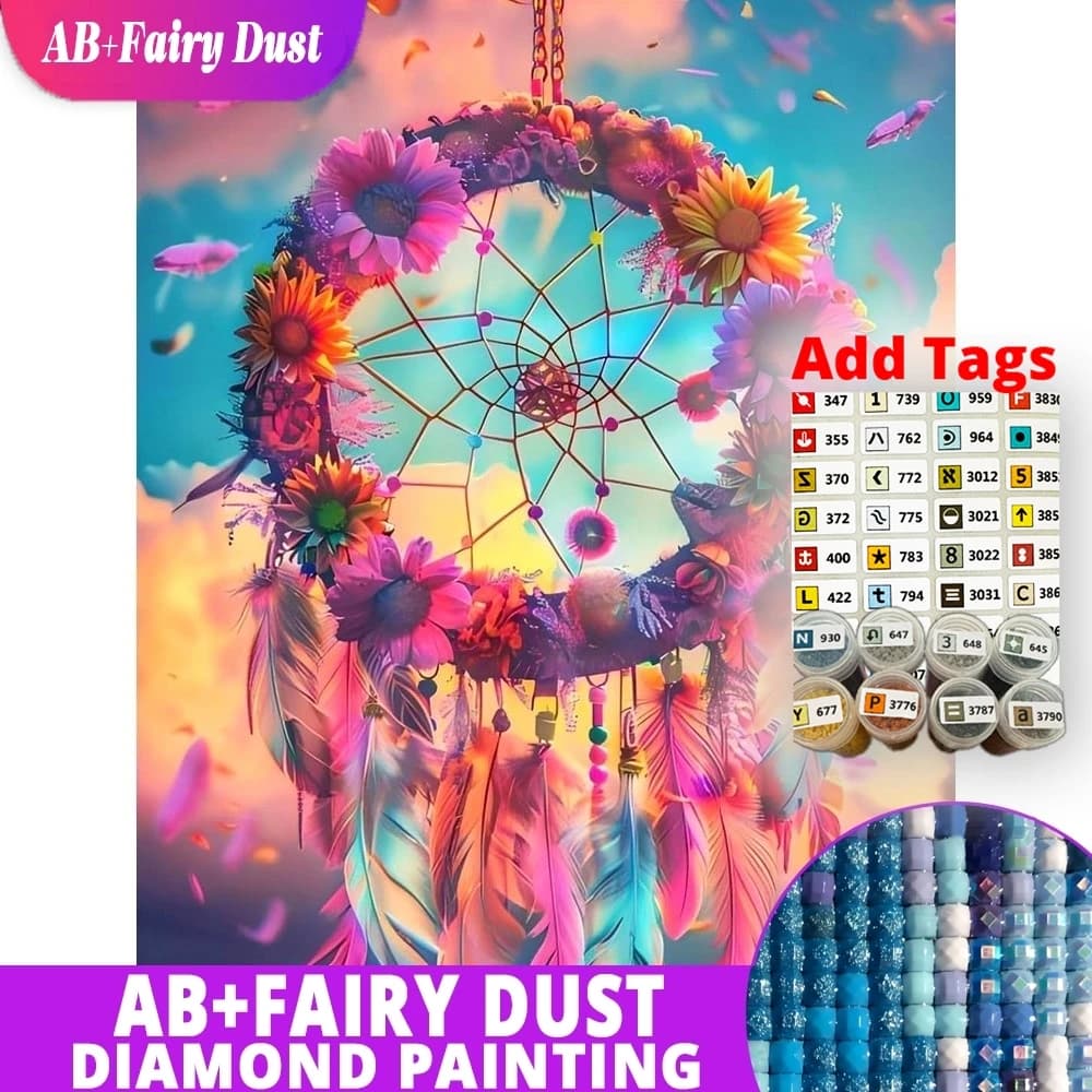 AB Fairy Dust DIY Diamond Painting Dreamcatcher Flower Feather Bohemian Full Square Round Mosaic Rhinestones Embroidery Wall Art